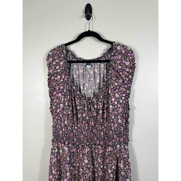 Old Navy Dress Womens XL Blue Purple Ditzy Floral Waist Defined Maxi Boho‎ - Picture 3 of 14